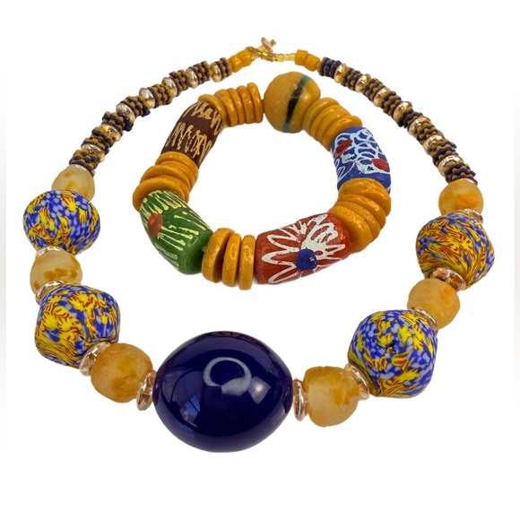 Eclectic Ghana bead necklace set - Picture 1 of 6